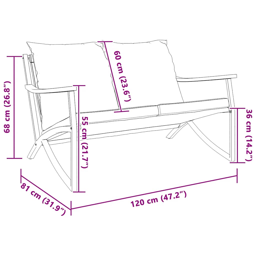 Banco de jardim com almofadões 120 cm aço preto