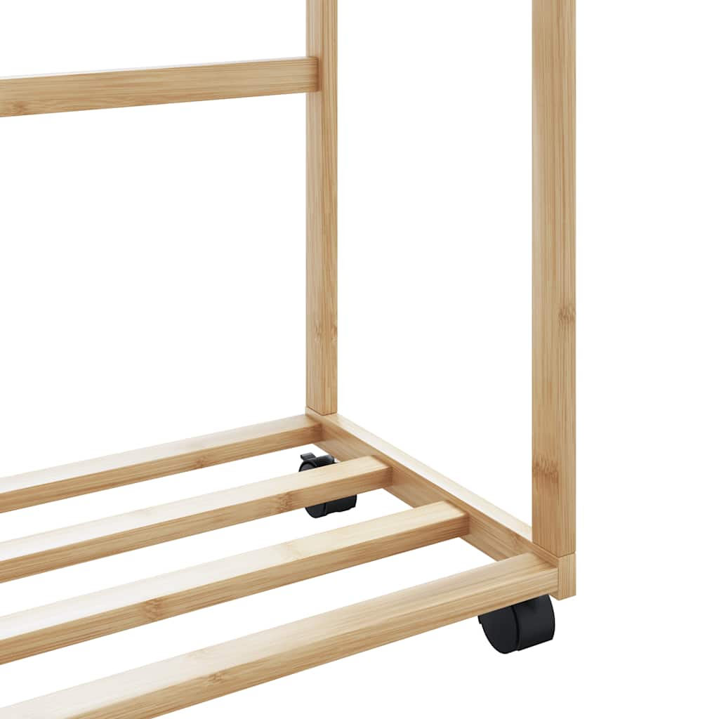 Cabide com prateleiras e rodas 90x35x155 cm bambu
