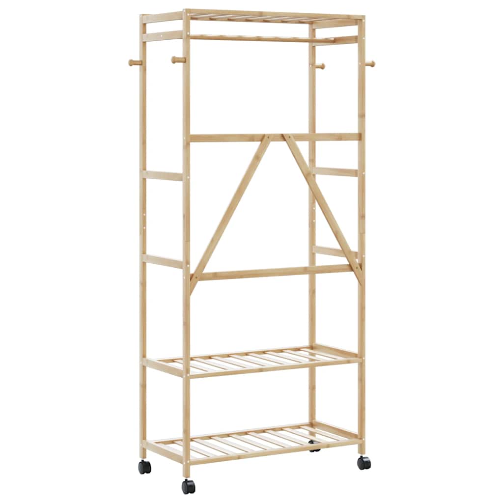 Cabide com prateleiras e rodas 90x40x179,5 cm bambu