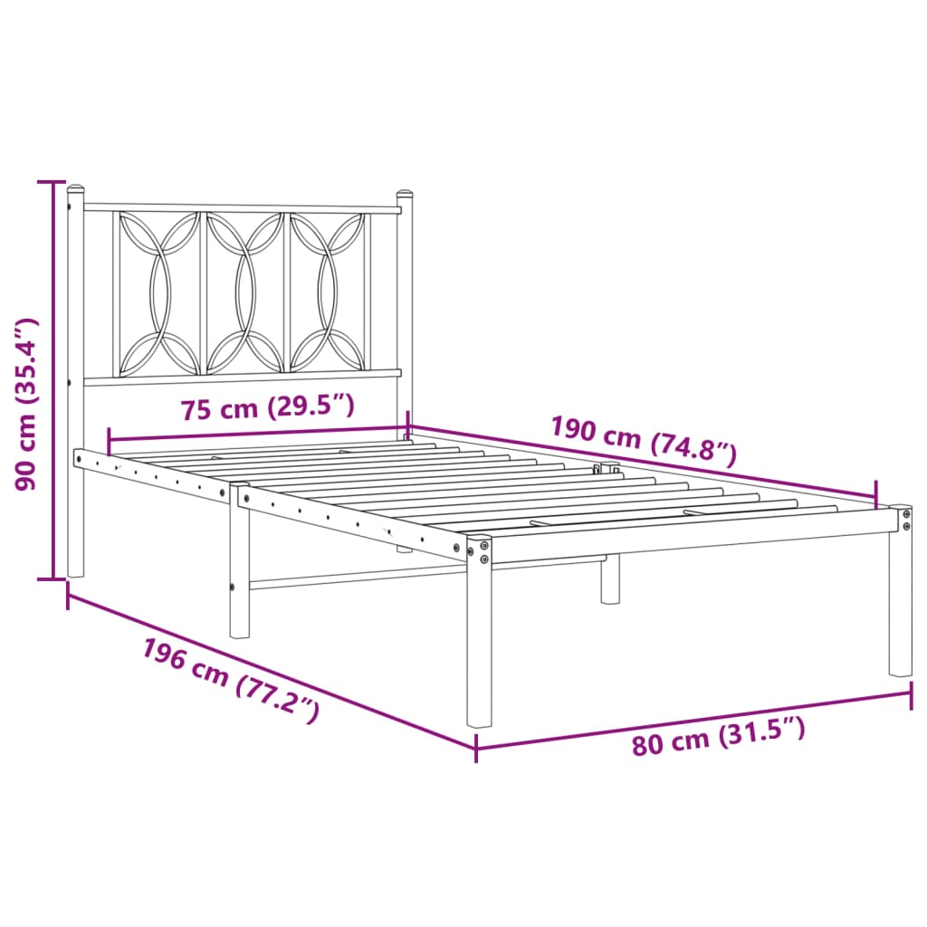 Estrutura de cama sem colchão com cabeceira 75x190 cm branco