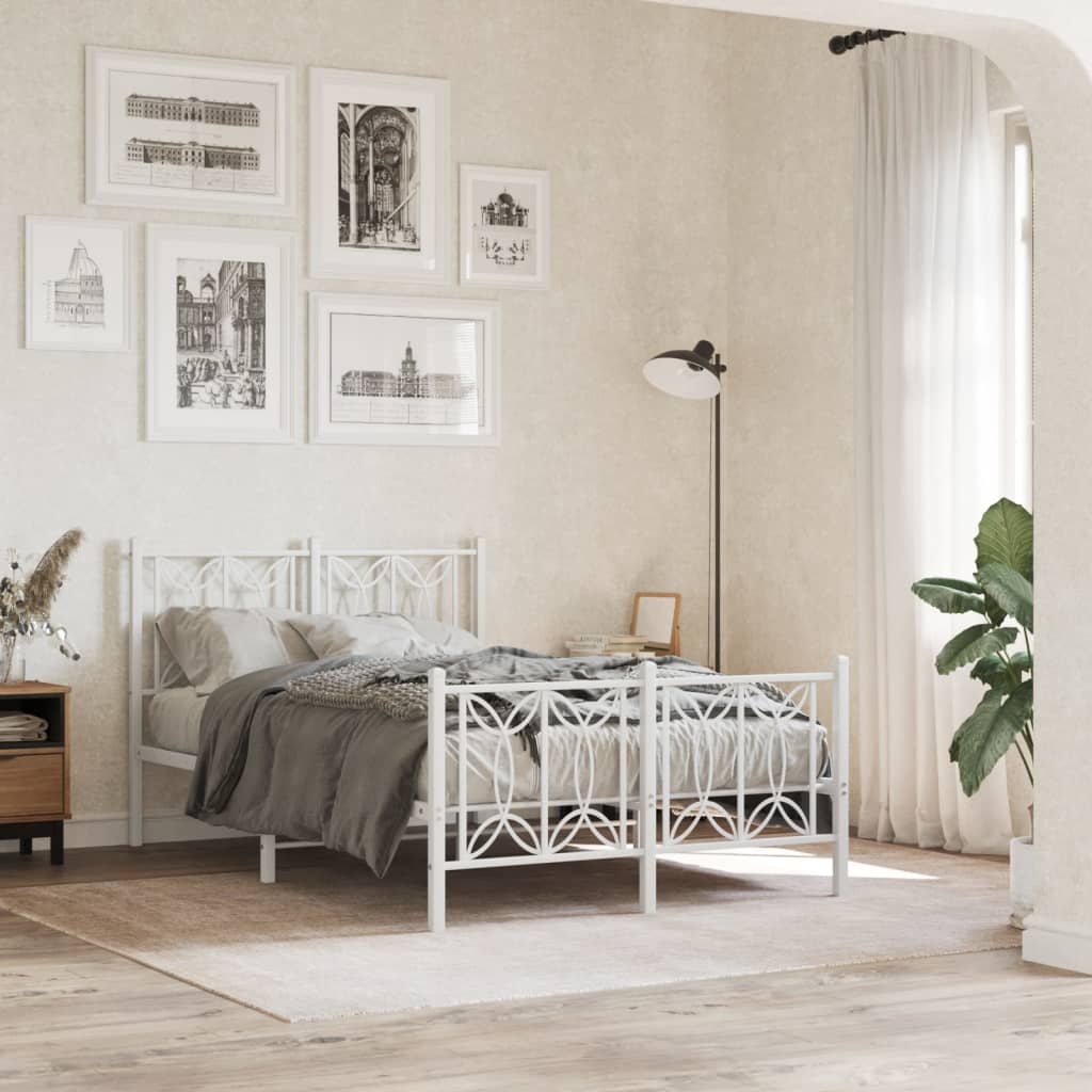 Estrutura de cama com cabeceira e pés 120x190 cm metal branco