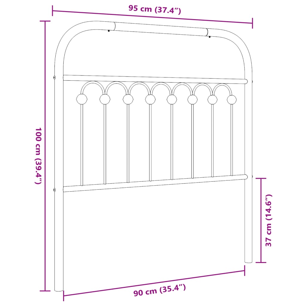 Cabeceira de cama 90 cm metal preto