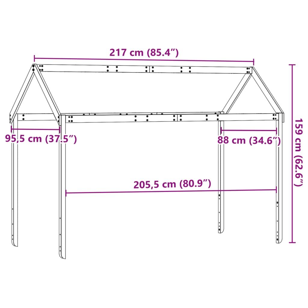 Telhado de cama infantil 217x95,5x159cm madeira de pinho maciça