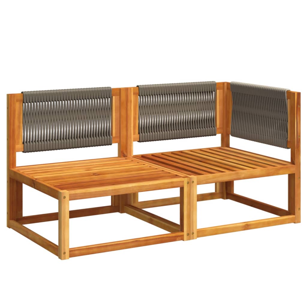 Sofá de jardim  com almofadas, 2 lugares, madeira de acácia e corda