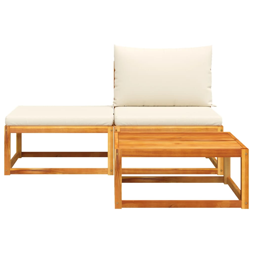 Conjunto de sofás de jardim  de 3 peças com almofadas de madeira de acácia e corda