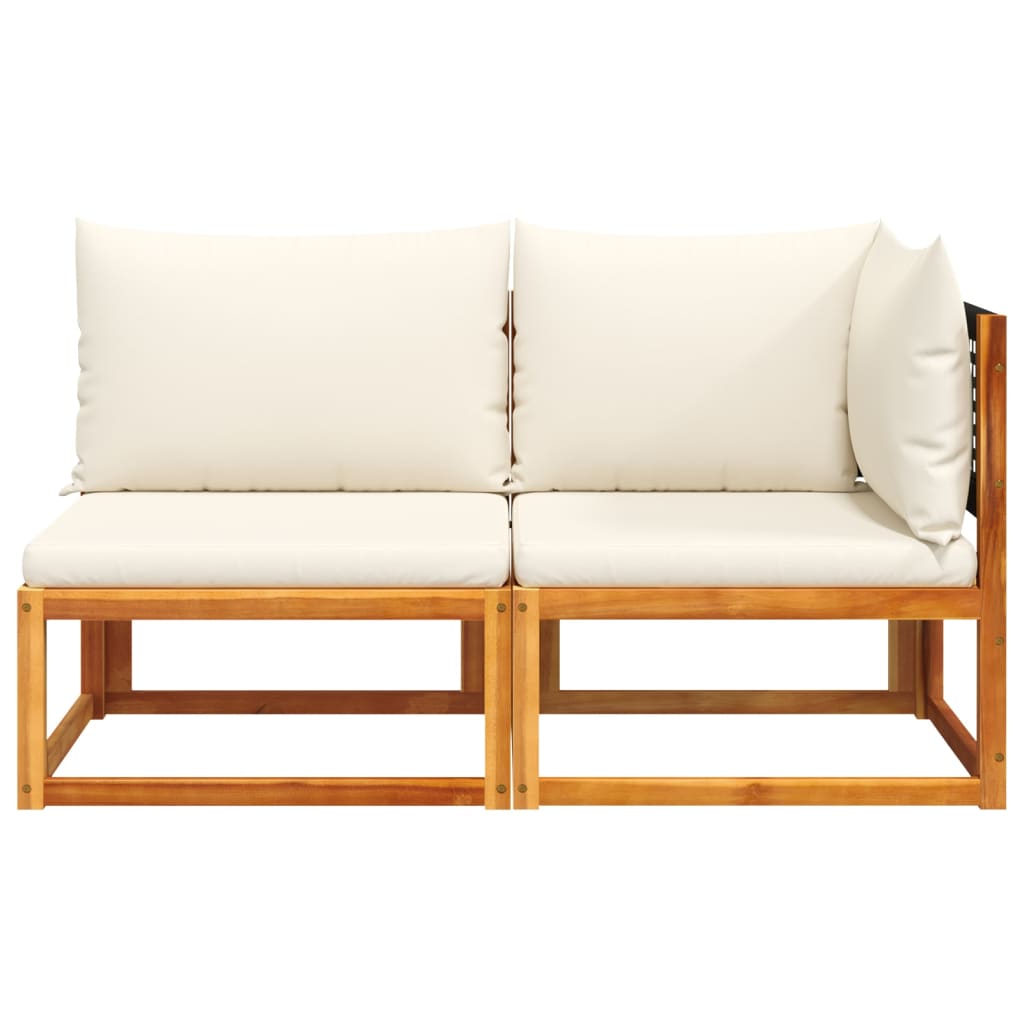 Sofá de jardim  com almofadas, 2 lugares, madeira de acácia e vime