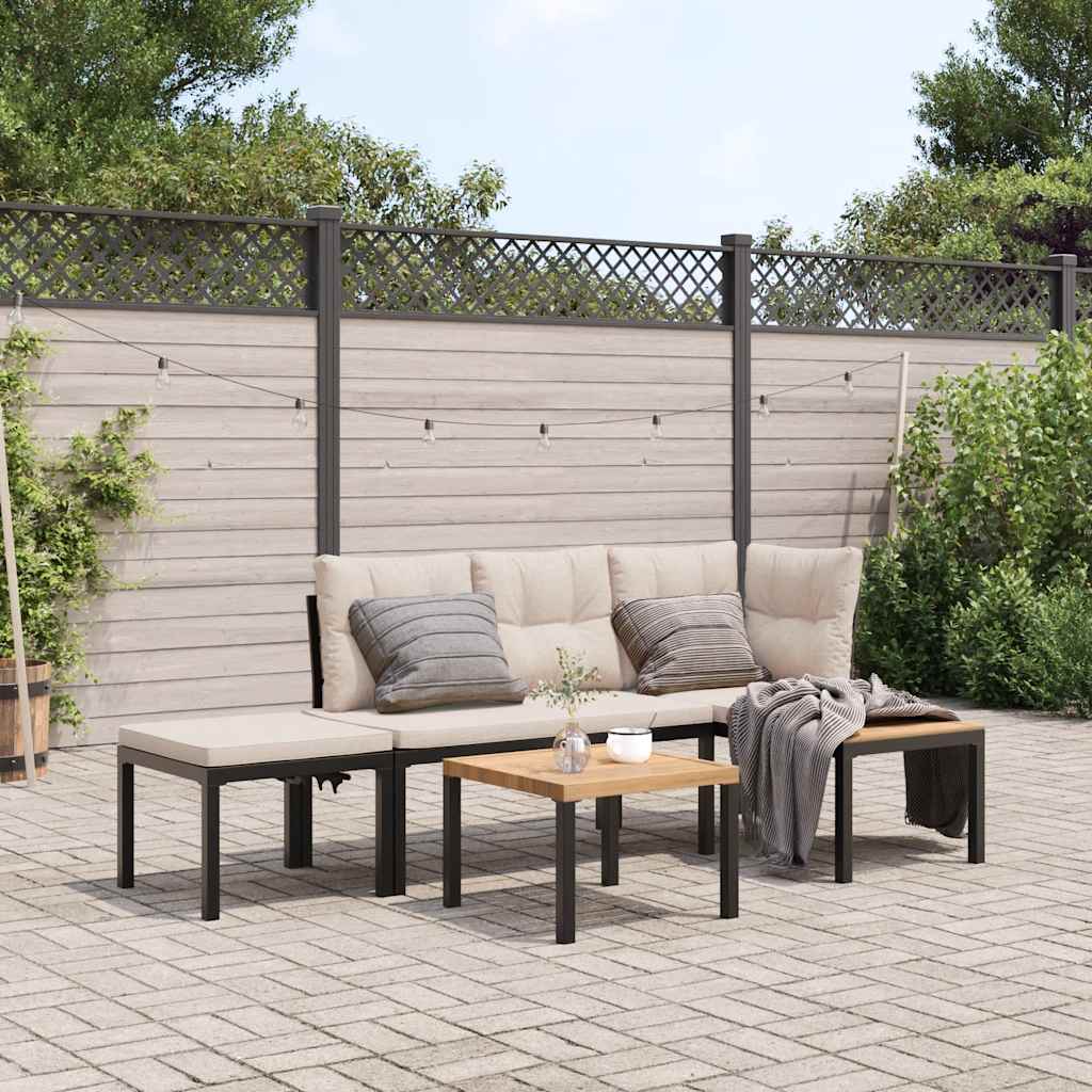 Bancos de jardim com almofadões 4 pcs aço revestido a pó preto