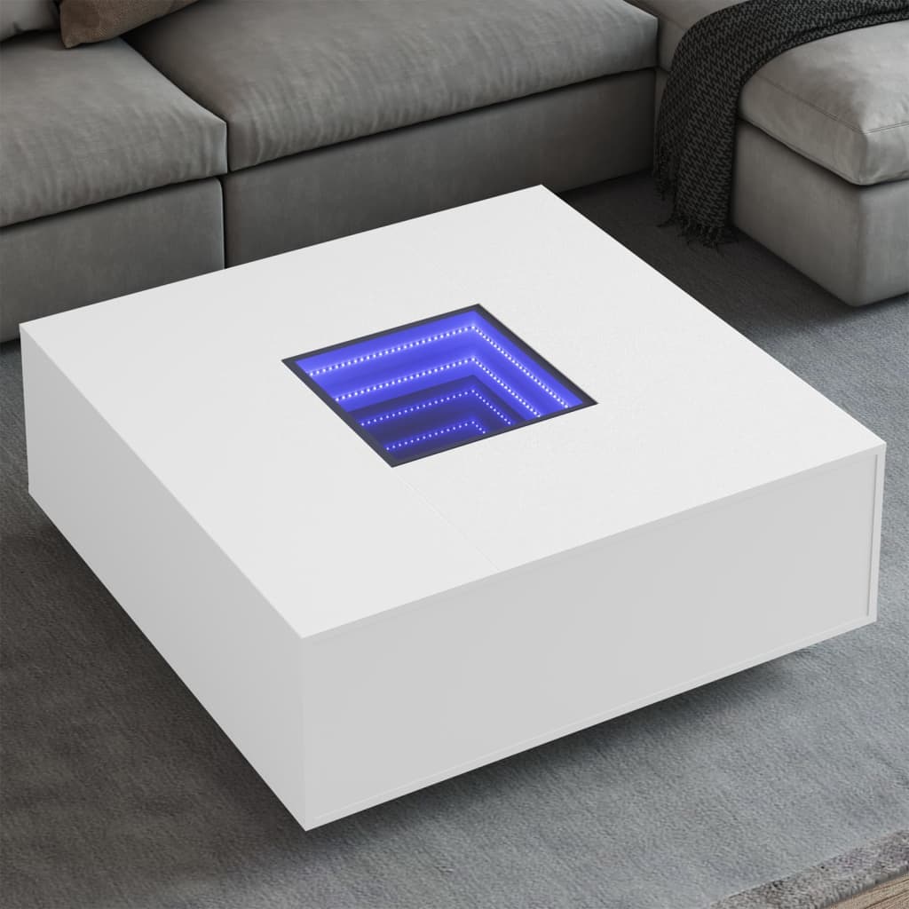 Mesa de centro luzes LED Infinity 100x100x40 cm branco