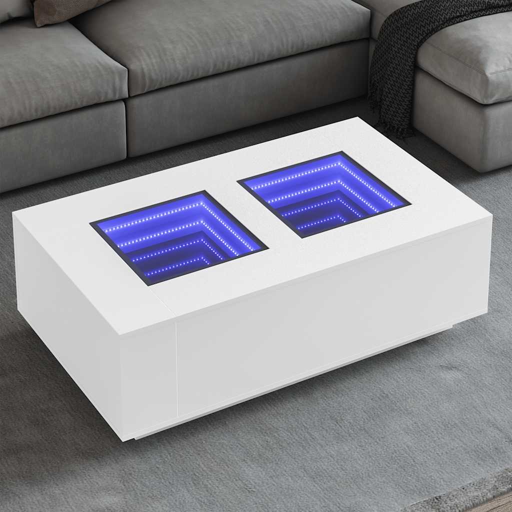 Mesa de centro luzes LED Infinity 116x69x40 cm branco
