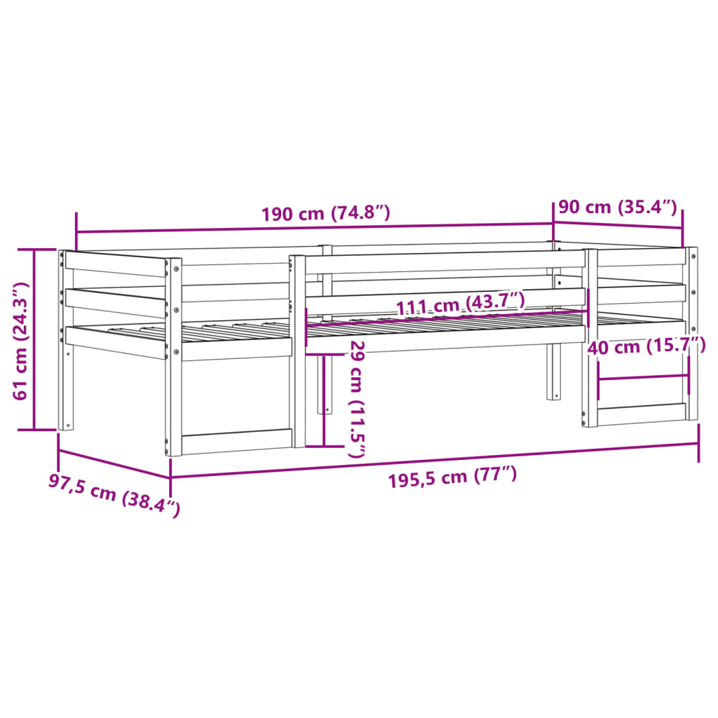 Estrutura de cama infantil 90x190 cm pinho maciço branco