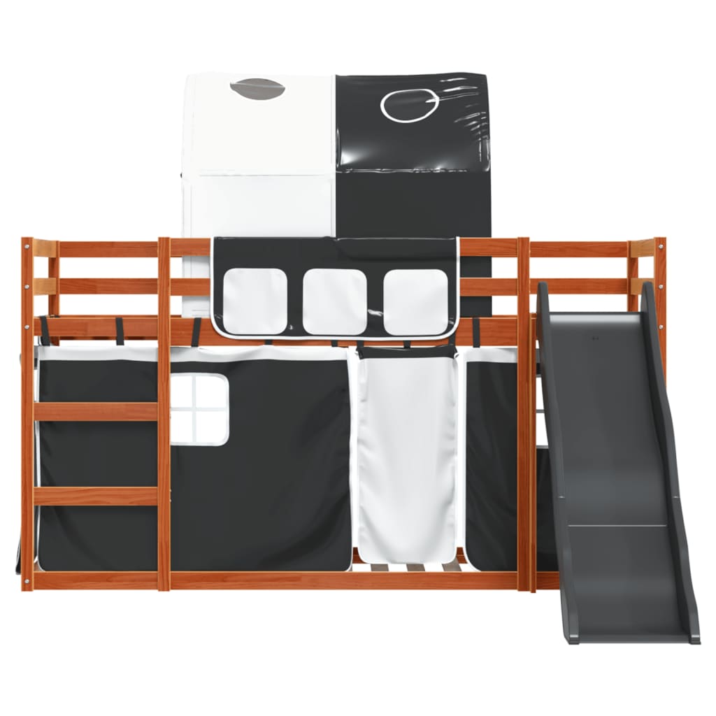 Beliche com escorrega e cortinas 90x200 cm branco e preto