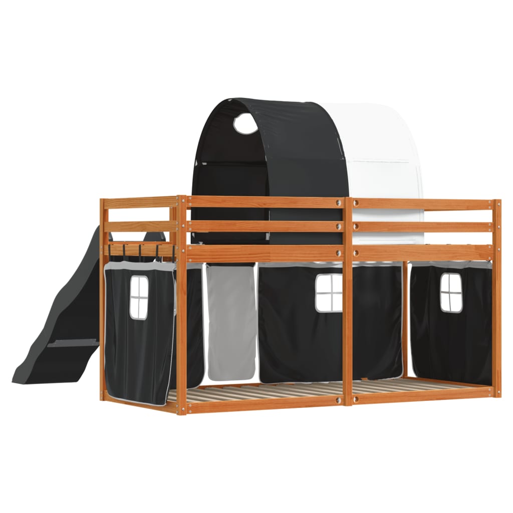 Beliche com escorrega e cortinas 90x200 cm branco e preto