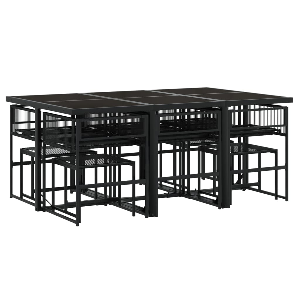 11 pcs conjunto de jantar p/ jardim c/ almofadões vime PE preto