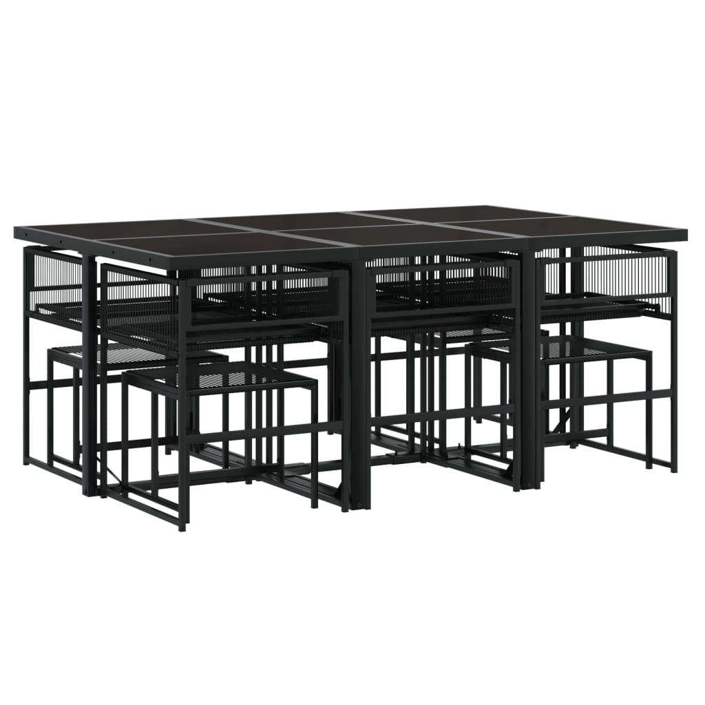 11 pcs conjunto de jantar para jardim vime PE preto
