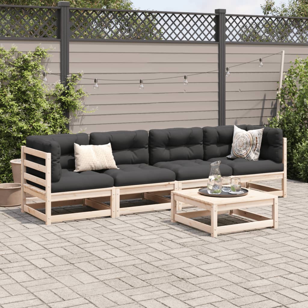 5 pcs conjunto de sofás para jardim madeira de pinho maciça