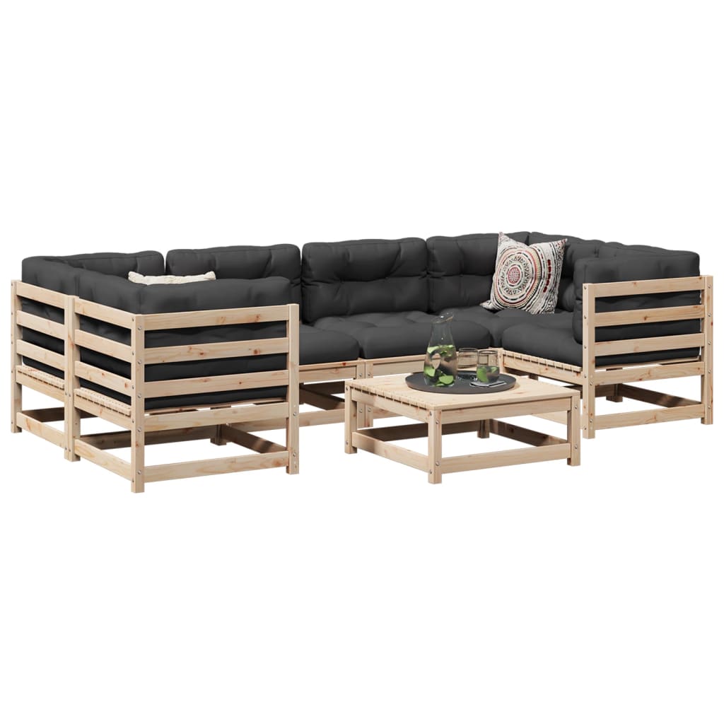 7 pcs conjunto sofás de jardim com almofadões pinho maciço