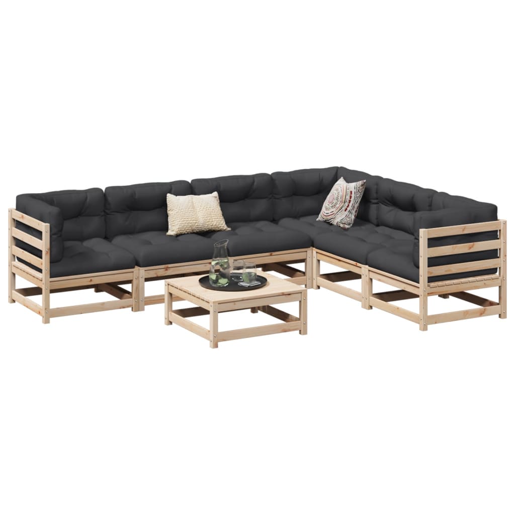 7 pcs conjunto sofás de jardim com almofadões pinho maciço