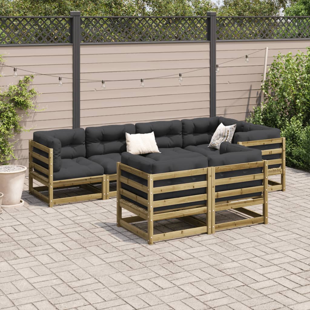 7 pcs conjunto sofás de jardim c/ almofadões pinho impregnado