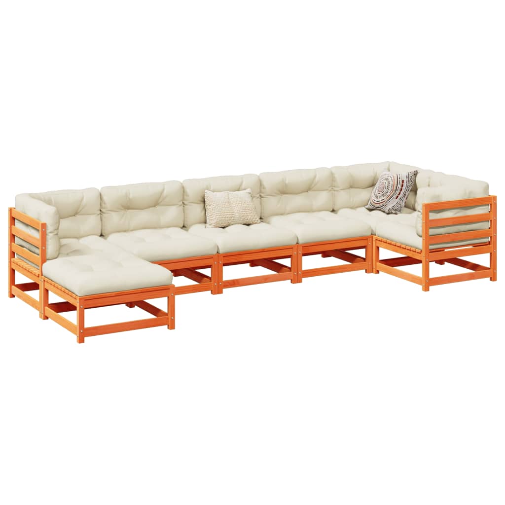 7 pcs conjunto sofás de jardim madeira de pinho castanho cera