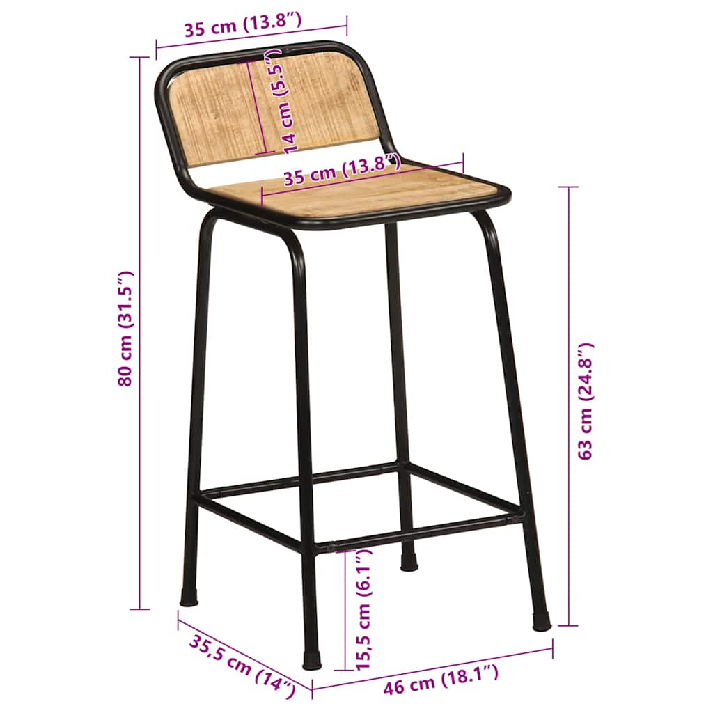 Bancos de bar 4 pcs Madeira Maciça de Mangueira Rústica