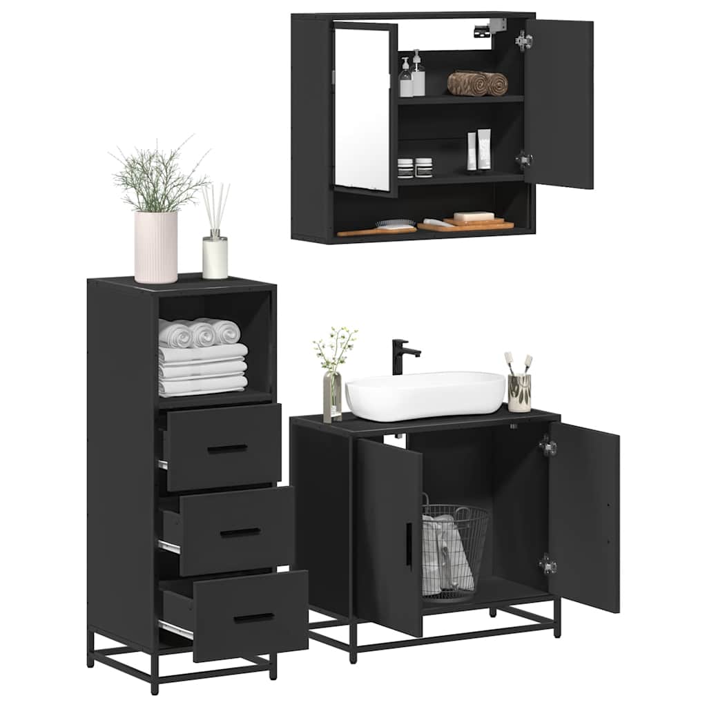 3 pcs conjunto móveis casa de banho derivados de madeira preto