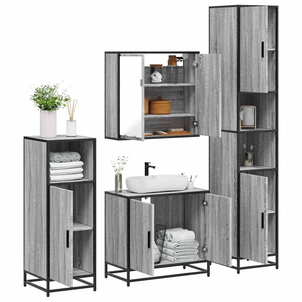 4 pcs Conjunto móveis casa de banho madeira proc. cinza sonoma