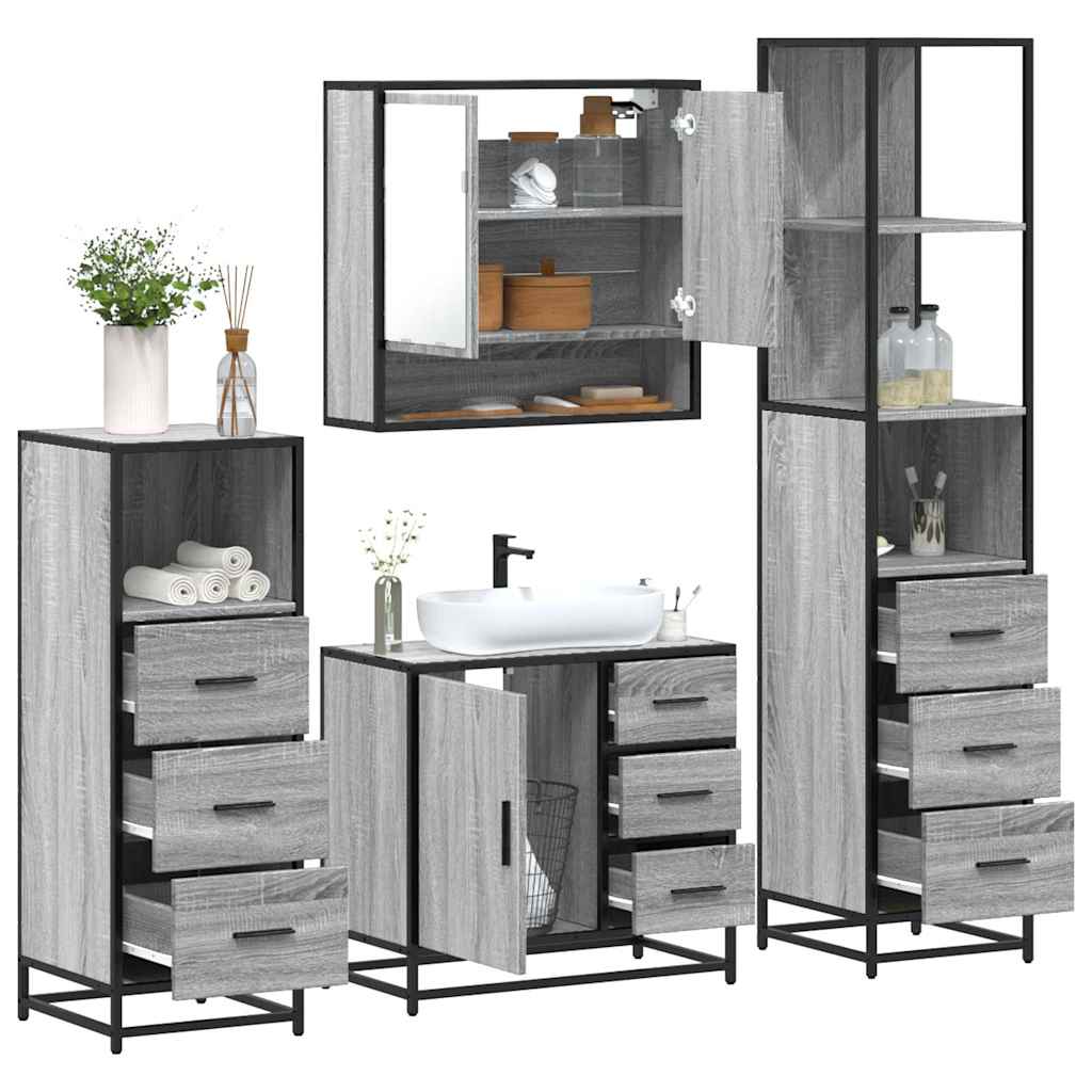 4 pcs Conjunto móveis casa de banho madeira proc. cinza sonoma