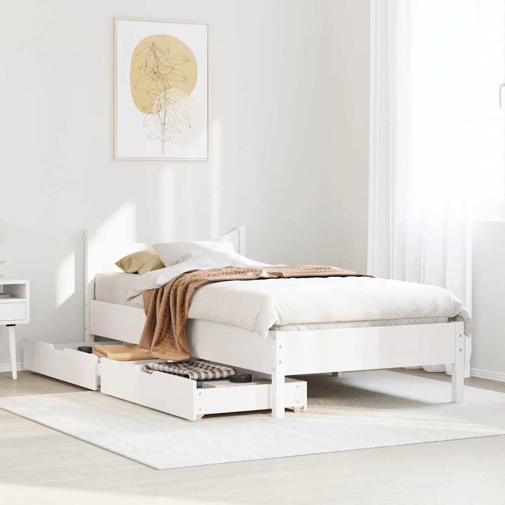 Estrutura de cama com gavetas 90x190 cm pinho maciço branco