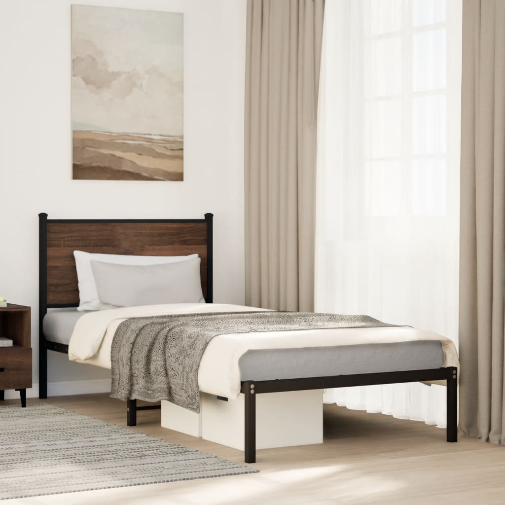 Estrutura de cama sem colchão 90x190 cm metal carvalho castanho