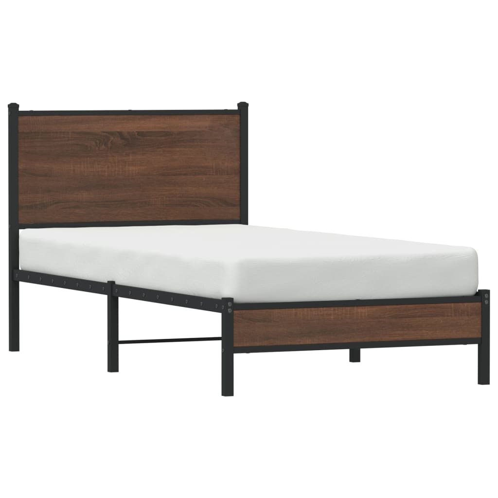 Estrutura de cama sem colchão 75x190 cm metal carvalho castanho