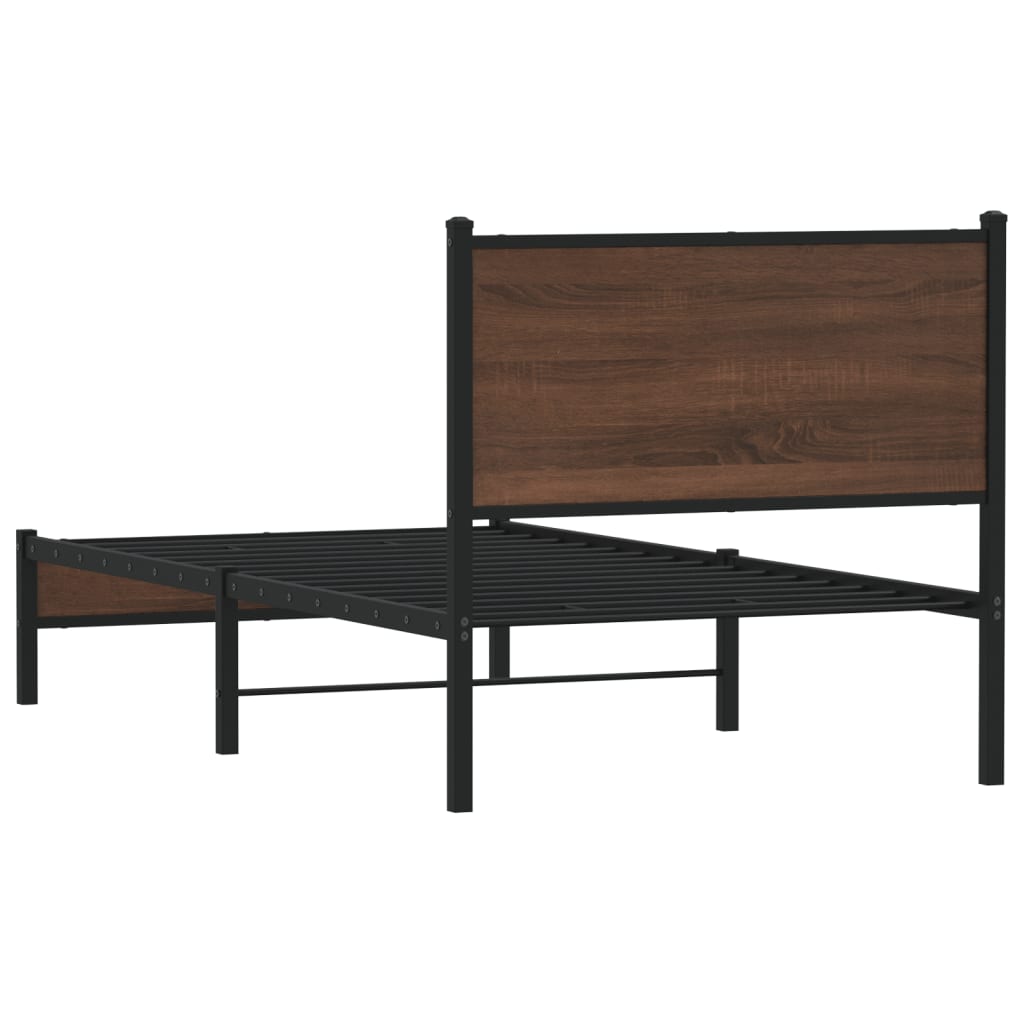 Estrutura de cama sem colchão 75x190 cm metal carvalho castanho