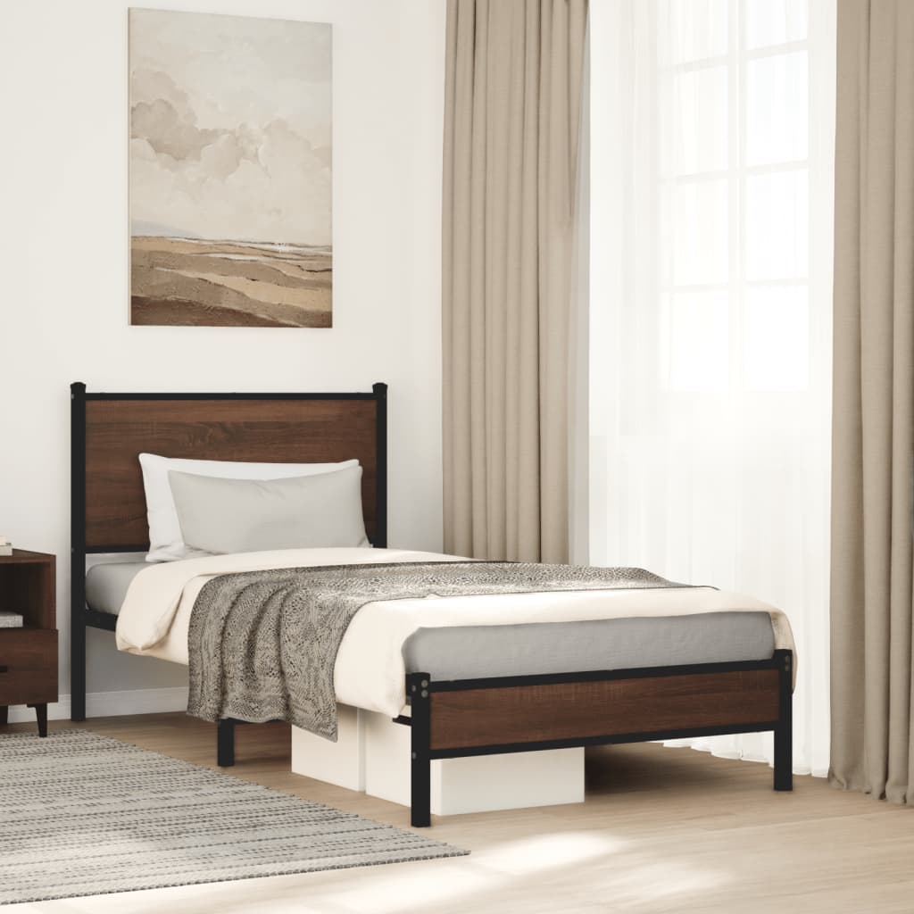 Estrutura de cama sem colchão 75x190 cm metal carvalho castanho