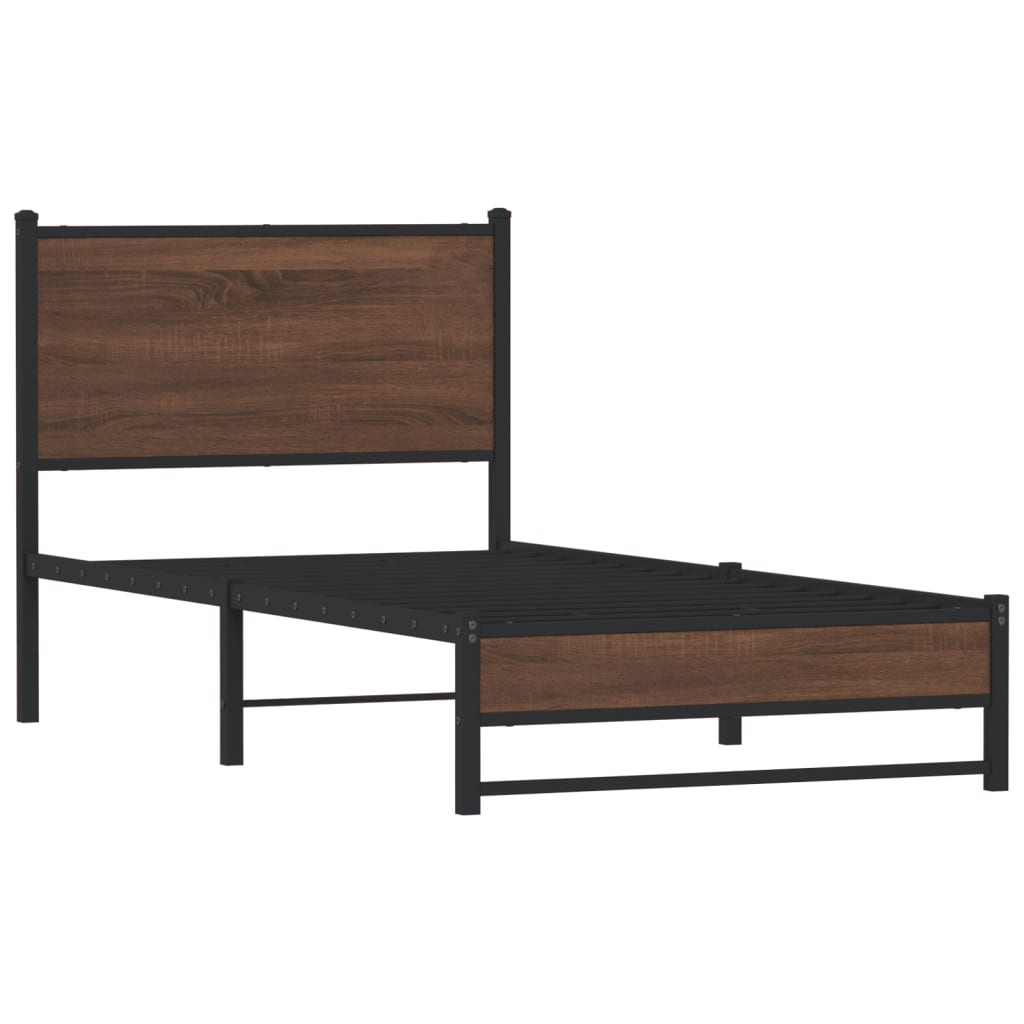 Estrutura de cama sem colchão 75x190 cm metal carvalho castanho