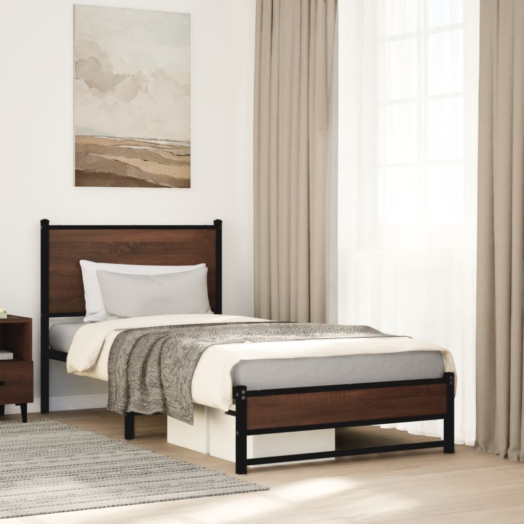 Estrutura de cama sem colchão 75x190 cm metal carvalho castanho