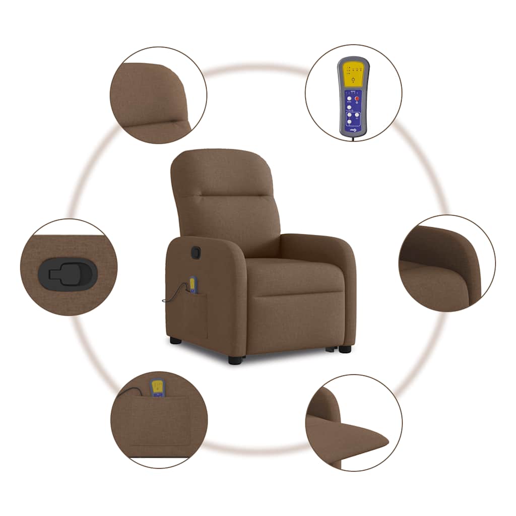 Poltrona reclinável massagens tecido castanho