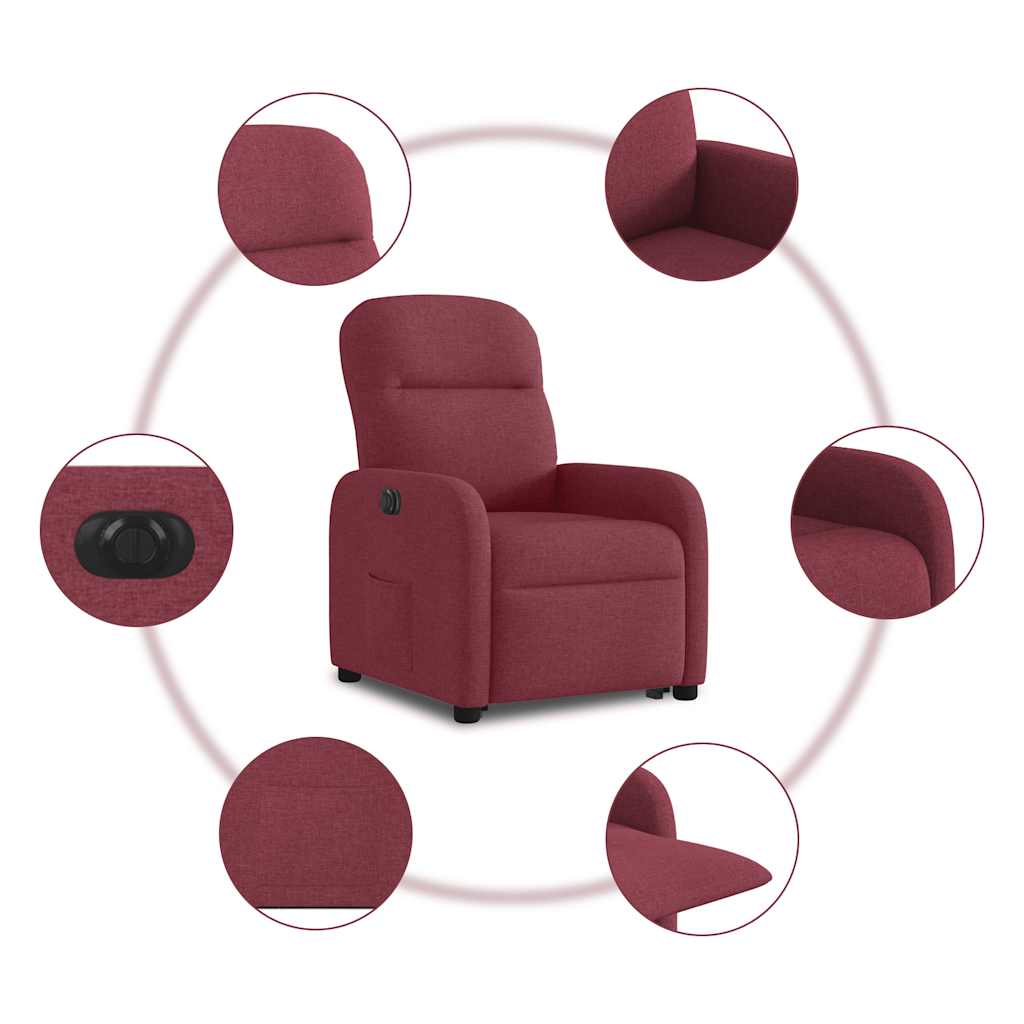 Poltrona reclinável elevatória elétrica tecido vermelho-tinto