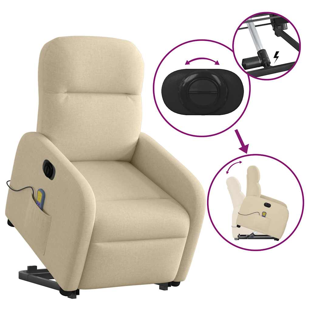 Poltrona elétrica elevatória massagens tecido creme