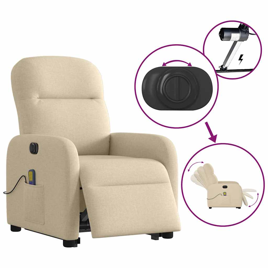 Poltrona elétrica elevatória massagens tecido creme