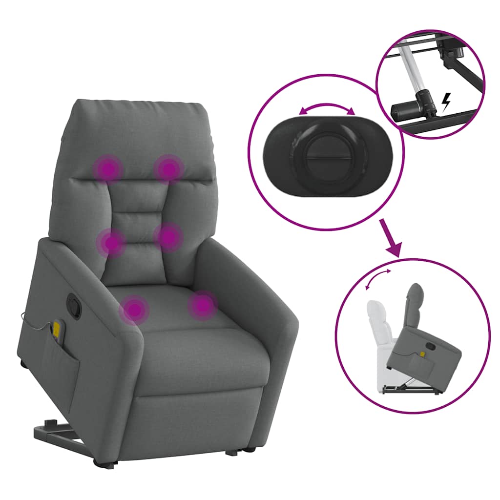 Poltrona elevatória de massagens tecido cinzento-escuro