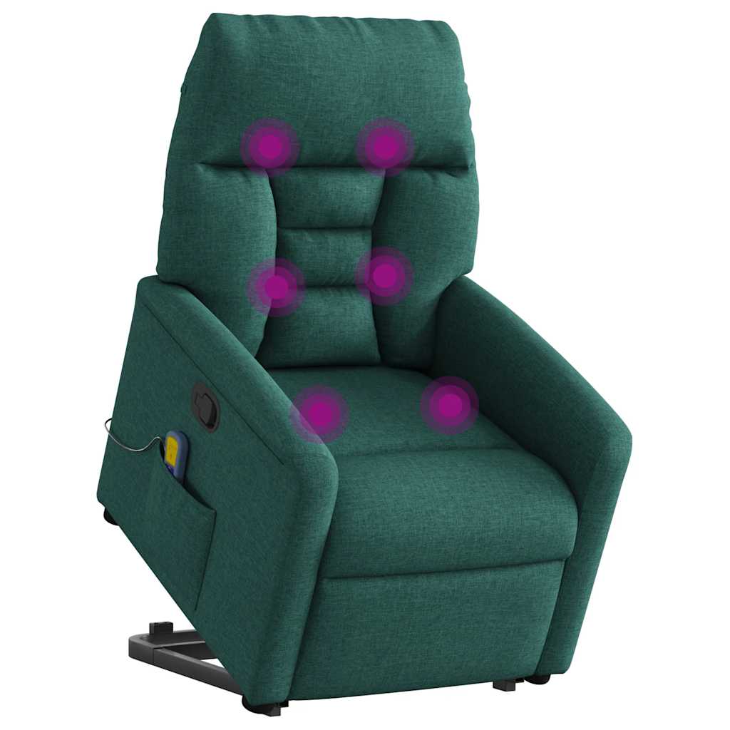 Poltrona reclinável elevatória de massagens tecido verde-escuro