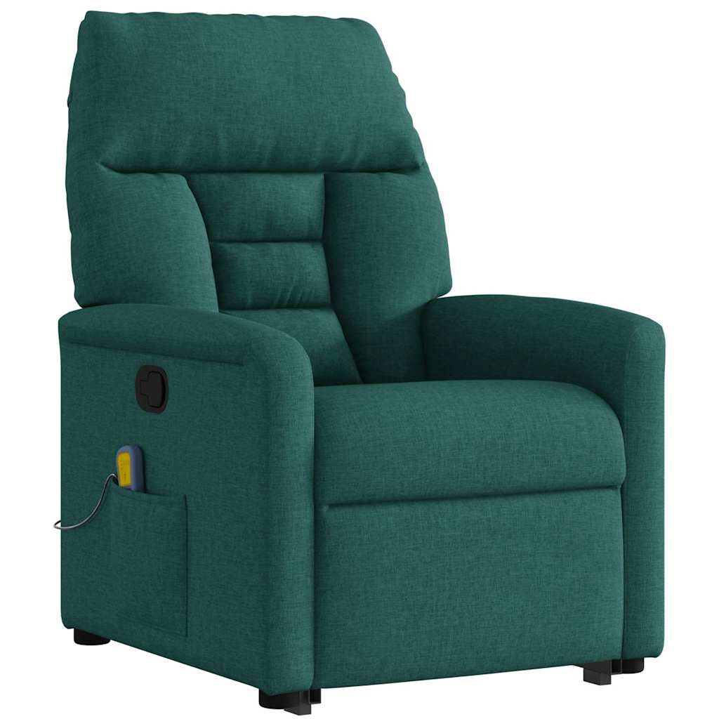 Poltrona reclinável elevatória de massagens tecido verde-escuro