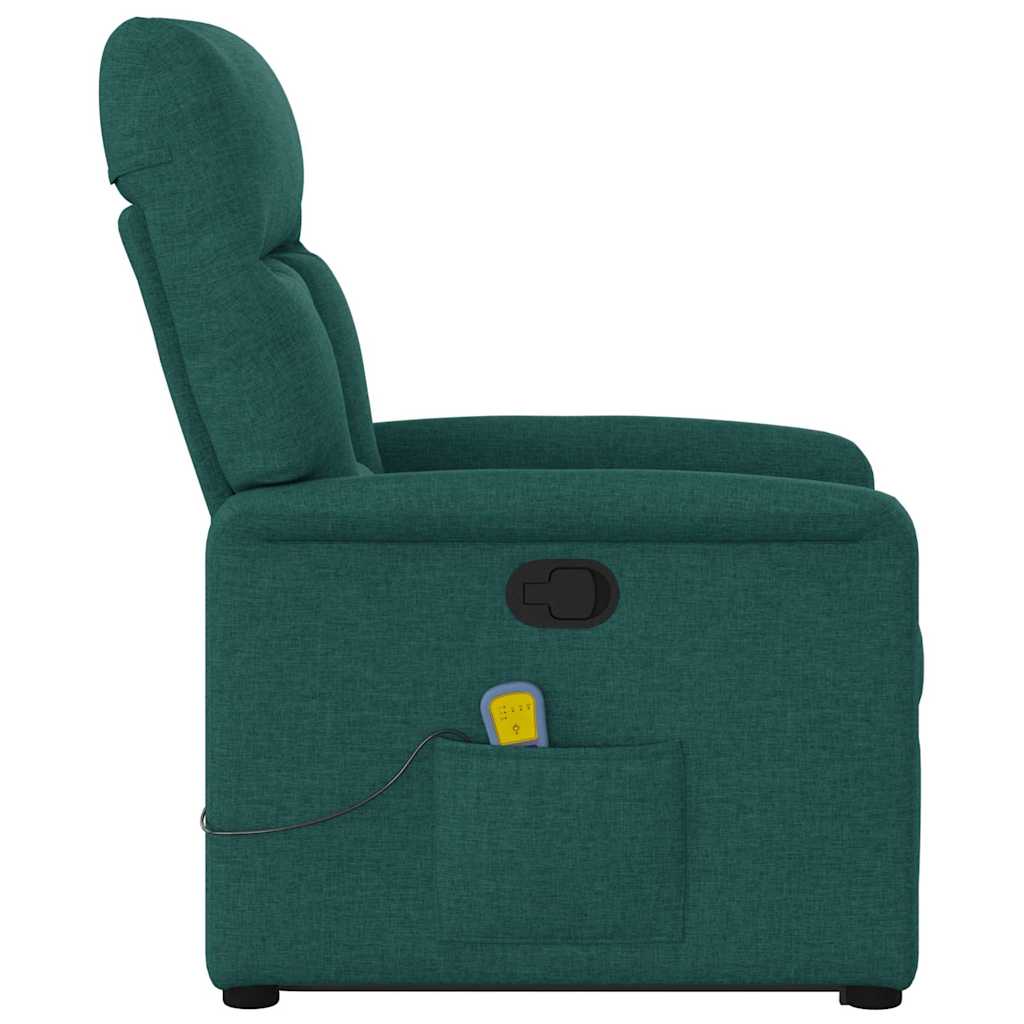 Poltrona reclinável elevatória de massagens tecido verde-escuro