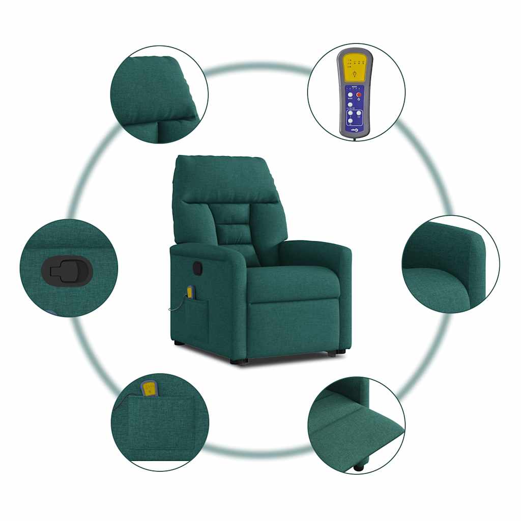 Poltrona reclinável elevatória de massagens tecido verde-escuro
