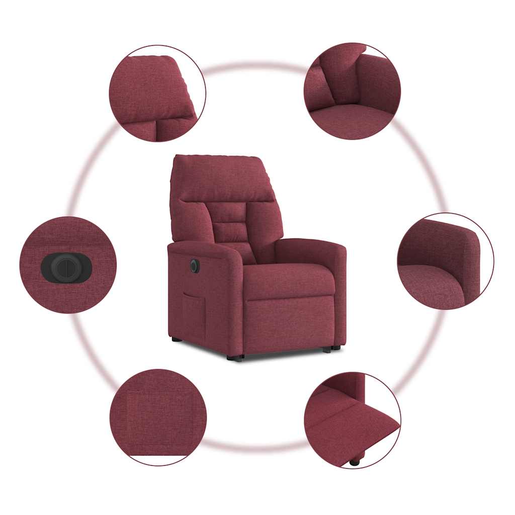 Poltrona reclinável elevatória elétrica tecido vermelho-tinto