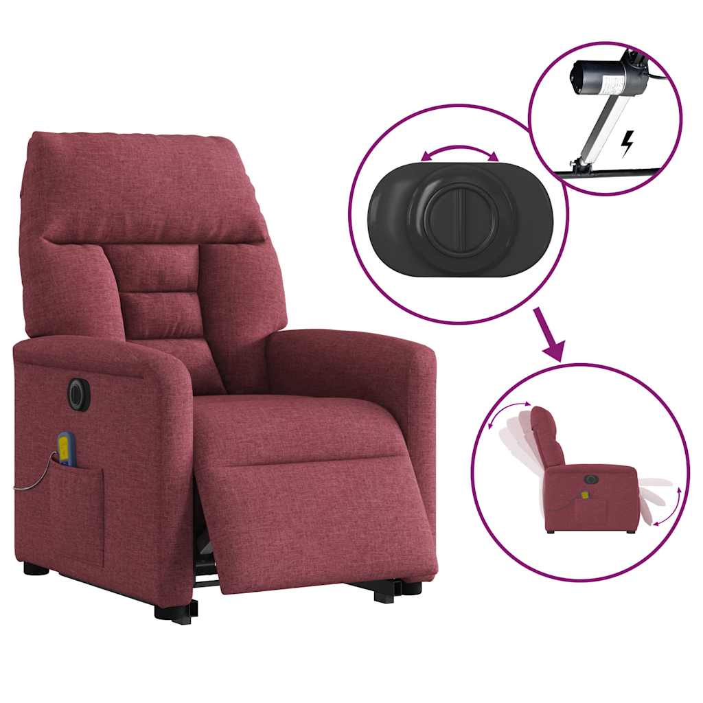 Poltrona elevatória de massagens elétrica tecido vermelho tinto
