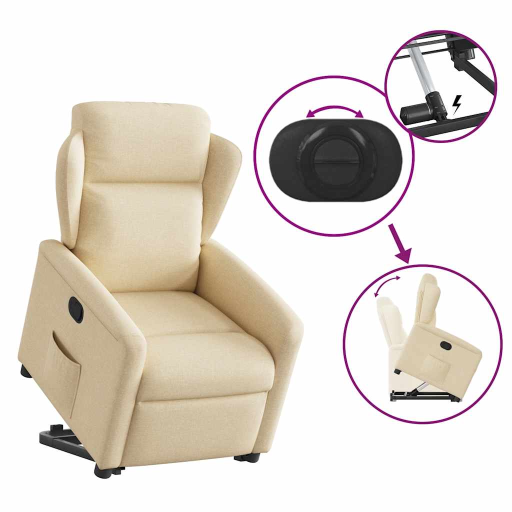 Poltrona reclinável elevatória tecido cor creme