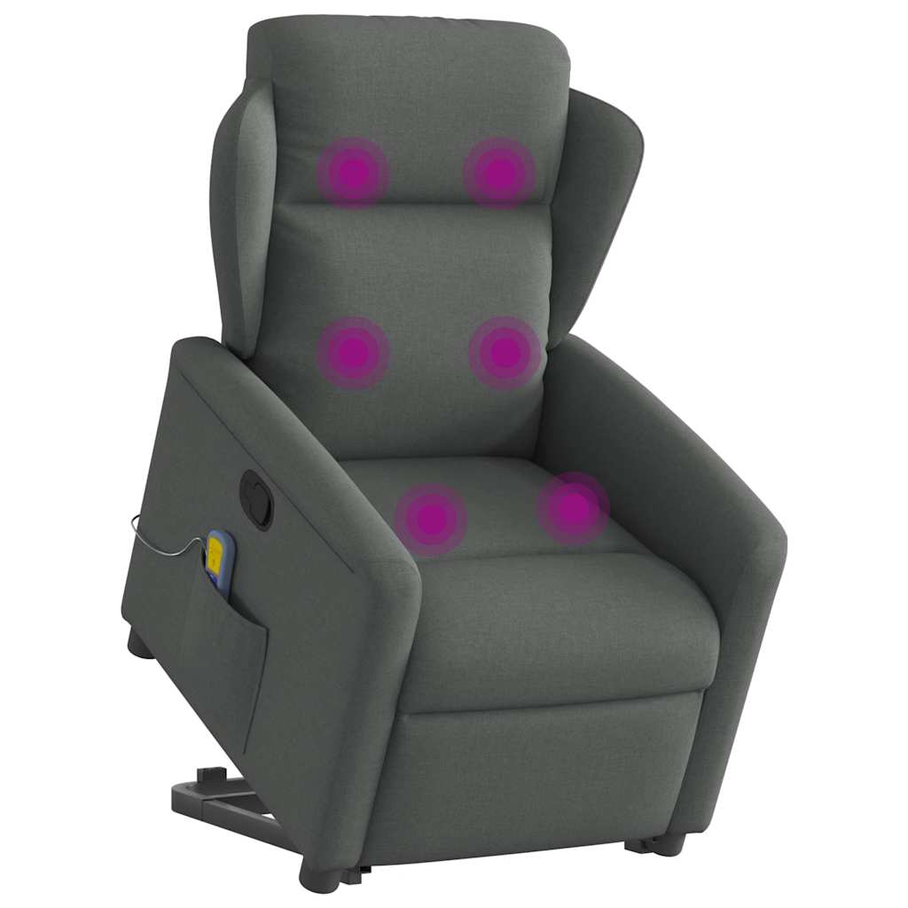 Poltrona elevatória de massagens tecido cinzento-escuro