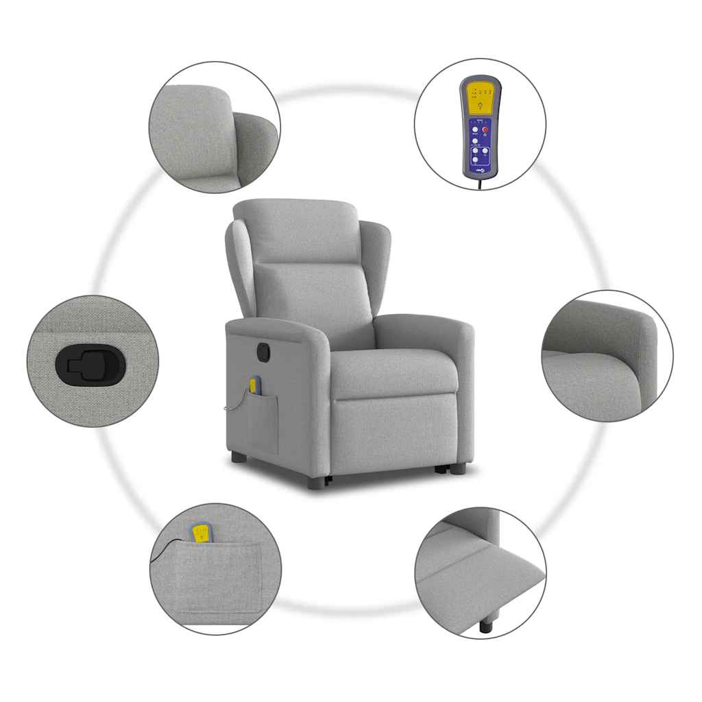 Poltrona elevatória de massagens tecido cinzento-nublado