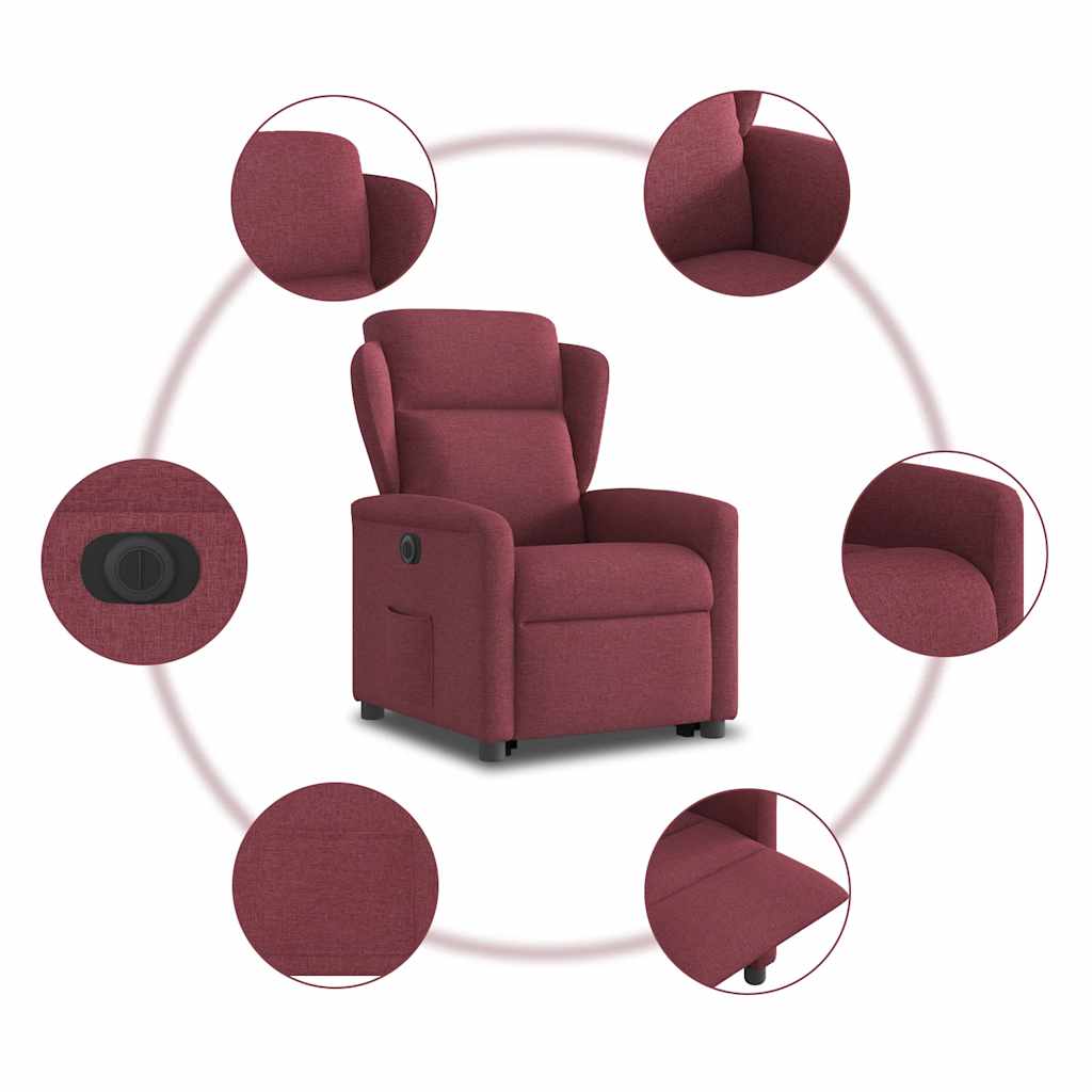 Poltrona reclinável elevatória elétrica tecido vermelho-tinto