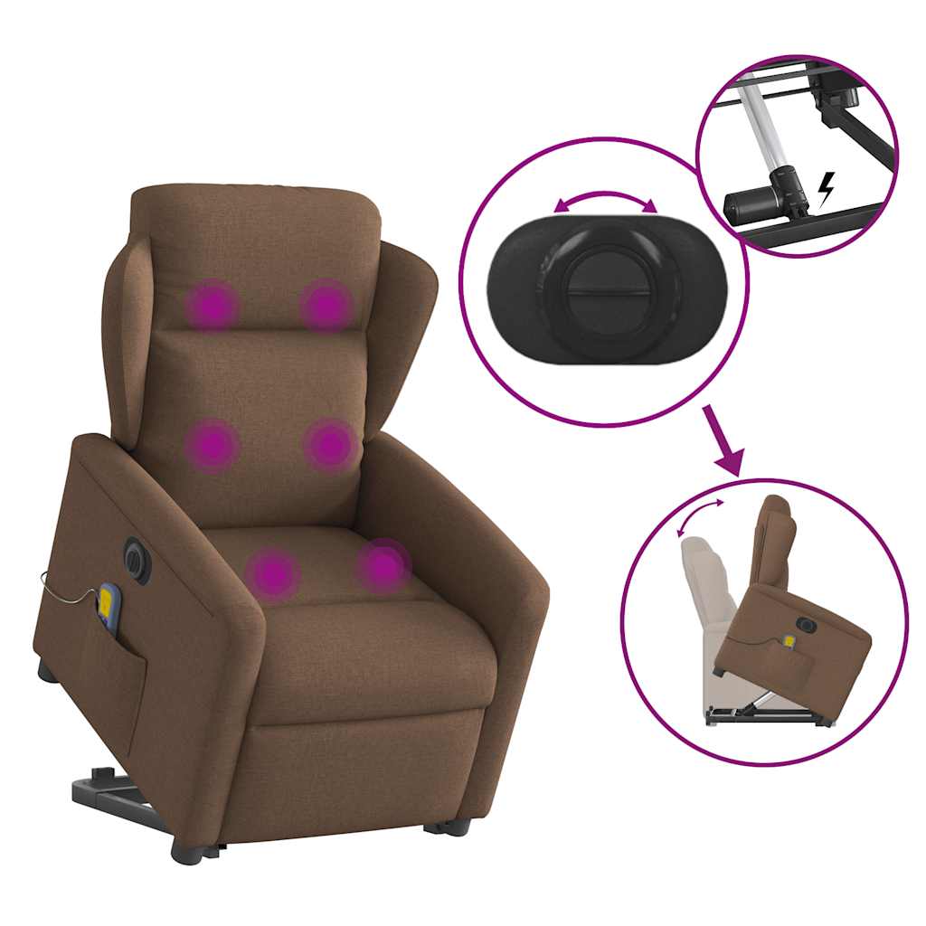Poltrona elétrica elevatória massagens tecido castanho